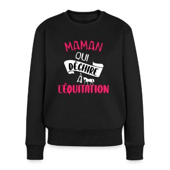 Maman qui déchire à l'équitation t-shirt cheval - Pull Premium bio Femme - noir - Devant - Julia (174cm)