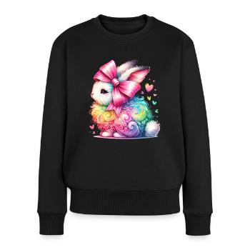 Lapin de Pâques Bow Coeur Pâques - Pull Premium bio Femme - noir - Devant - Julia (174cm)