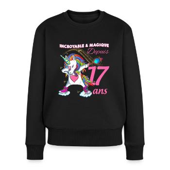Incroyable et Magique Depuis 17 ans Licorne - Pull Premium bio Femme - noir - Devant - Julia (174cm)
