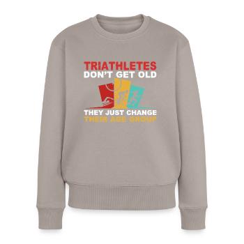 Lustiges Triathlon Design Triathleten Schwimmen Rad Laufen - Frauen Premium Bio Pullover - Taupe - Vorne - Julia (174cm)