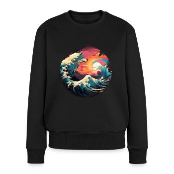 Meer Wellen Wolf Brandung Gischt Ufer Küste - Frauen Premium Bio Pullover - Schwarz - Vorne - Julia (174cm)