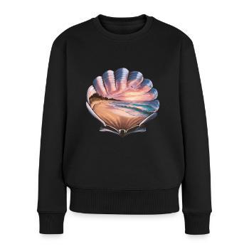 Muschel Strand Szene Serene Ozean Landschaft - Frauen Premium Bio Pullover - Schwarz - Vorne - Julia (174cm)