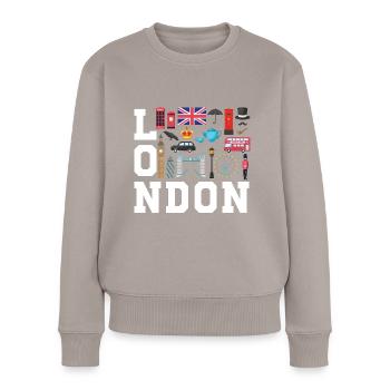 London England UK Great Britain - Frauen Premium Bio Pullover - Taupe - Vorne - Julia (174cm)