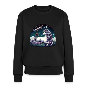 Mystische Einhorn-Sternschnuppe Sterne - Frauen Premium Bio Pullover - Schwarz - Vorne - Julia (174cm)