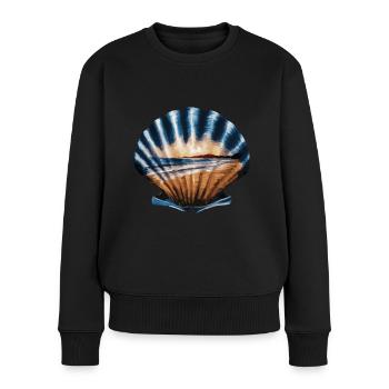 Muschel Strand Szene Serene Ozean Landschaft - Frauen Premium Bio Pullover - Schwarz - Vorne - Julia (174cm)