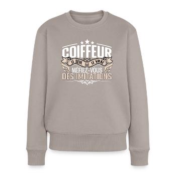Coiffeur le seul Coiffeur le vrai Coiffeur - Pull Premium bio Femme - taupe - Devant - Julia (174cm)