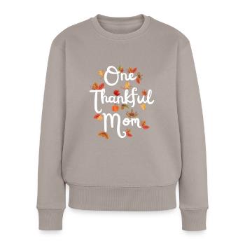 Thankful Mom Mama Herbst Blätter Dankbarkeit - Frauen Premium Bio Pullover - Taupe - Vorne - Julia (174cm)