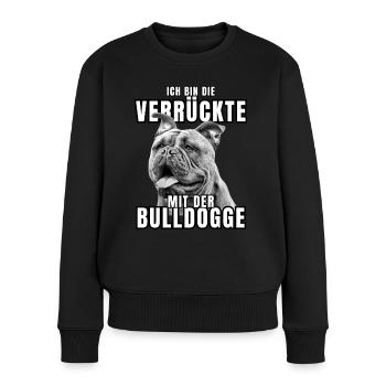 Je suis le FOU avec le chien bouledogue CHIENS - Pull Premium bio Femme - noir - Devant - Julia (174cm)