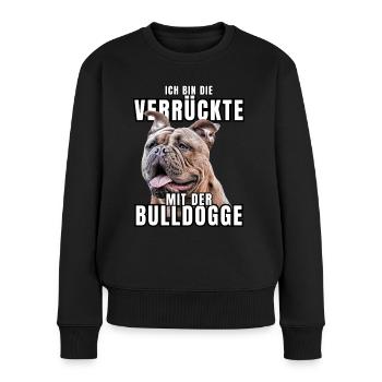 Je suis le FOU avec le chien bouledogue CHIENS - Pull Premium bio Femme - noir - Devant - Julia (174cm)