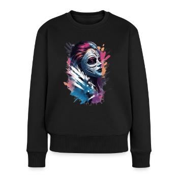 "Color Clash: The Stylish Mask Woman" - Women's Premium Organic Jumper - black - Front - Julia (174cm)