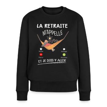Femme Retraitée La Retraite M'Appelle - Pull Premium bio Femme - noir - Devant - Julia (174cm)