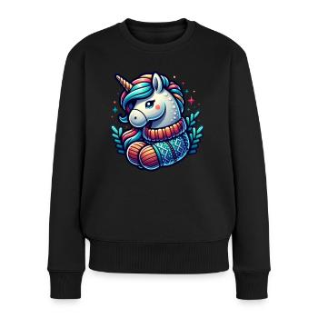 Ugly Christmas Einhorn 2024 Weihnachten - Frauen Premium Bio Pullover - Schwarz - Vorne - Julia (174cm)