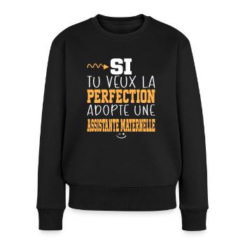Métier Humour Femme Assistante maternelle - Pull Premium bio Femme - noir - Devant - Julia (174cm)