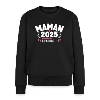 Bébé Grossesse Annonce Naissance Maman 2025 - Pull Premium bio Femme - noir - Devant - Julia (174cm)