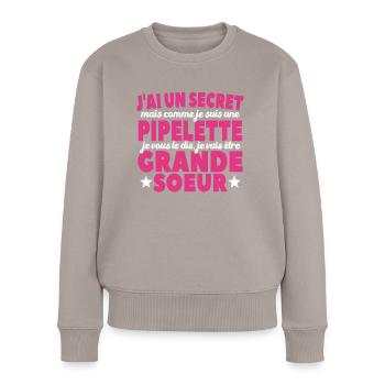 J'ai Un Secret Je Vais Être Grande Soeur - Pull Premium bio Femme - taupe - Devant - Julia (174cm)