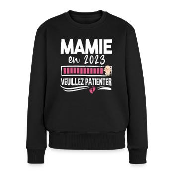 Mamie 2023 Grand-Mère Retraitée Retraite Cadeau - Pull Premium bio Femme - noir - Devant - Julia (174cm)