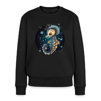 Seepferdchen Korallen Meer Ozean Meeresleben Tiere - Frauen Premium Bio Pullover - Schwarz - Vorne - Julia (174cm)