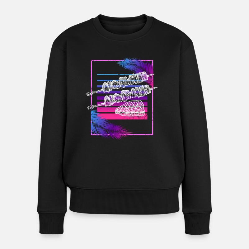 Vaporwave Grill Retro BBQ Liebhaber Kebab Spieß Gr - Frauen Premium Bio Pullover - Schwarz
