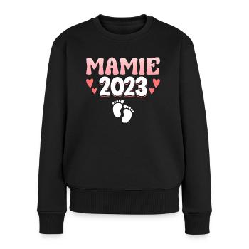 Annonce Grossesse 2023 - Future Mamie 2023 - Pull Premium bio Femme - noir - Devant - Julia (174cm)