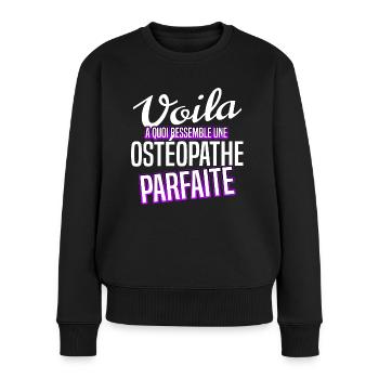 Ostéopathe osté kiné - Pull Premium bio Femme - noir - Devant - Julia (174cm)