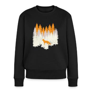 Rétro Renard Vintage Forêt Collage de sapins - Pull Premium bio Femme - noir - Devant - Julia (174cm)