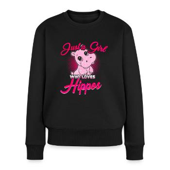 Flusspferd Nilpferd Hippo - Frauen Premium Bio Pullover - Schwarz - Vorne - Julia (174cm)