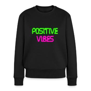 Positive Vibes Neon Leuchtreklame Retro Bunt Damen - Frauen Premium Bio Pullover - Schwarz - Vorne - Julia (174cm)