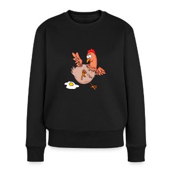 Huhn legt ein Ei Cartoon - Frauen Premium Bio Pullover - Schwarz - Vorne - Julia (174cm)