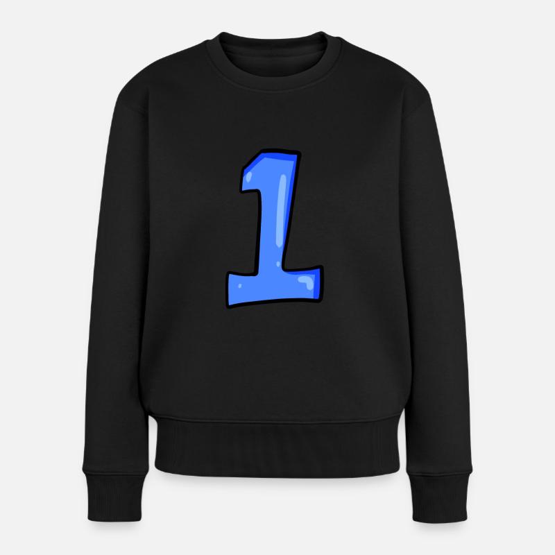 Ziffer 1 Blau - Nummer Eins - Frauen Premium Bio Pullover - Schwarz