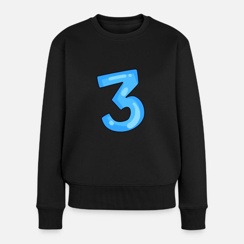 Zahl 3 Blau - Frauen Premium Bio Pullover - Schwarz