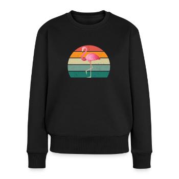 Flamants roses Oiseau rose une patte debout flamant rose - Pull Premium bio Femme - noir - Devant - Julia (174cm)