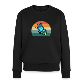 Schmetterling Raupe Raupen Kokon Fliegen Blüte - Frauen Premium Bio Pullover - Schwarz - Vorne - Julia (174cm)