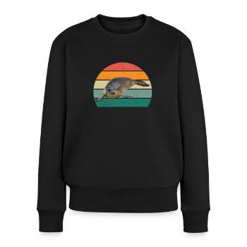 Robben Seehund Seehunde Schwimmen Ohrenrobbe Robbe - Frauen Premium Bio Pullover - Schwarz - Vorne - Julia (174cm)