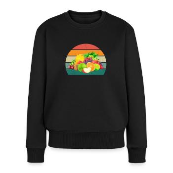 Frucht Früchte Erdbeere Melone Orange Kirsche Obst - Frauen Premium Bio Pullover - Schwarz - Vorne - Julia (174cm)
