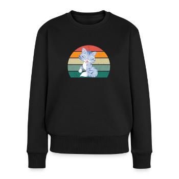 Cat Kätzchen Katzenmama Katzenpapa Frauchen Katze - Frauen Premium Bio Pullover - Schwarz - Vorne - Julia (174cm)