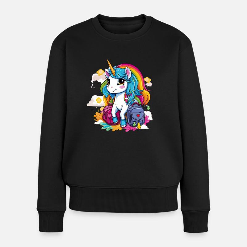 Einhorn Schulkind Einschulung Mädchen Geschenk - Frauen Premium Bio Pullover - Schwarz
