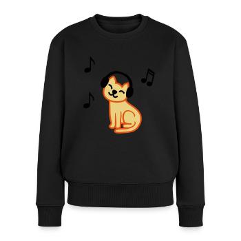 cat loves music, Katze liebt Musik - Frauen Premium Bio Pullover - Schwarz - Vorne - Julia (174cm)