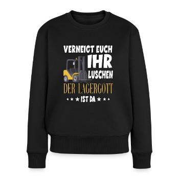 VERNEIGT EUCH IHR LUSCHEN DER LAGERGOTT IST DA - Frauen Premium Bio Pullover - Schwarz - Vorne - Julia (174cm)
