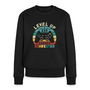 Level Up zur Großen Schwester Geburt Schwanger - Frauen Premium Bio Pullover - Schwarz - Vorne - Julia (174cm)