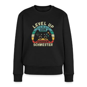 Level Up zur Großen Schwester Geburt Schwanger - Frauen Premium Bio Pullover - Schwarz - Vorne - Julia (174cm)