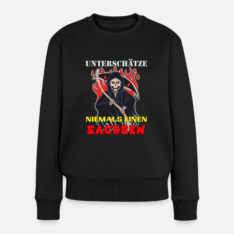 Sachse unterschätze keinen aus Sachsen Skull - Frauen Premium Bio Pullover - Schwarz