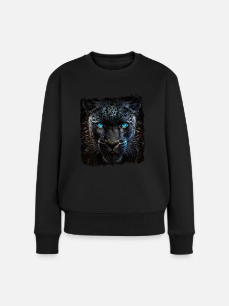 Schwarzer Panther Großkatze - Frauen Premium Bio Pullover - Schwarz