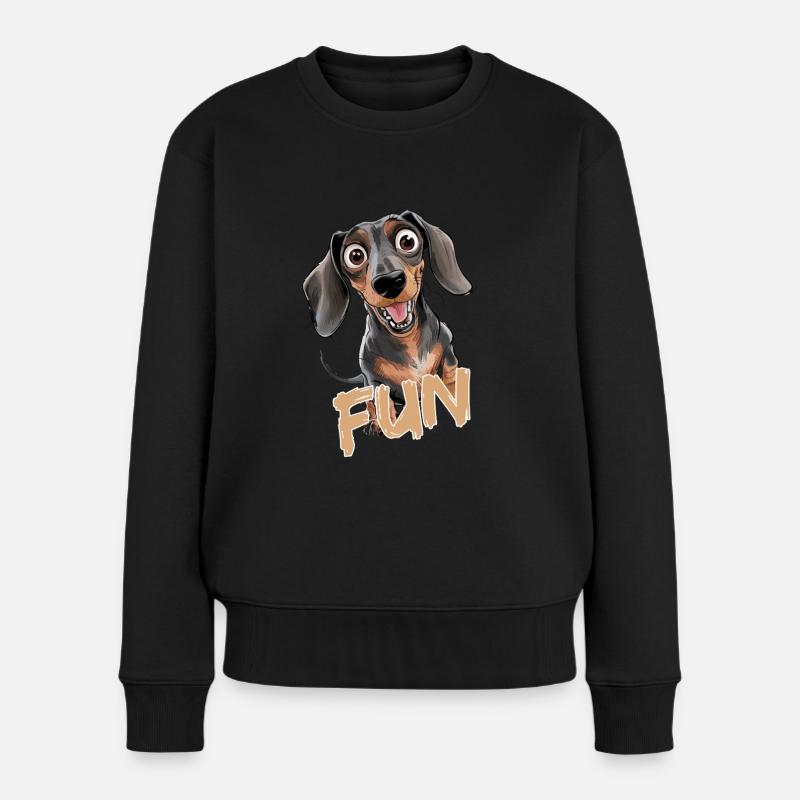 Fröhlicher Dackel mit Text Fun - Frauen Premium Bio Pullover - Schwarz