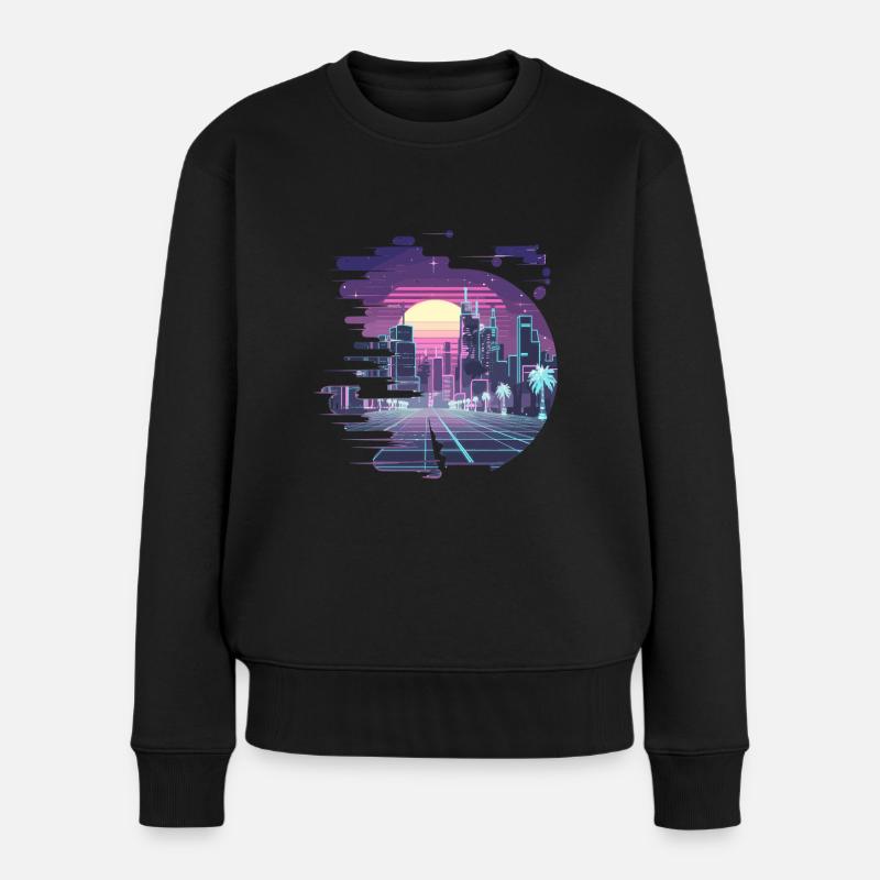 Futuristische Neon City Skyline bei - Frauen Premium Bio Pullover - Schwarz