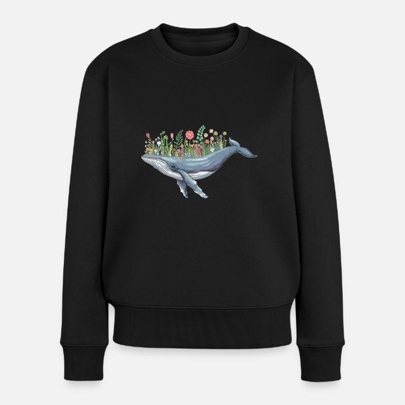 Wunderschöner Wal Mit Blumenmotiv Für - Frauen Premium Bio Pullover - Schwarz