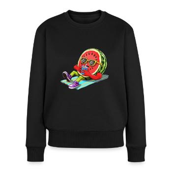 Relaxant pastèques illustration été - Pull Premium bio Femme - noir - Devant - Julia (174cm)