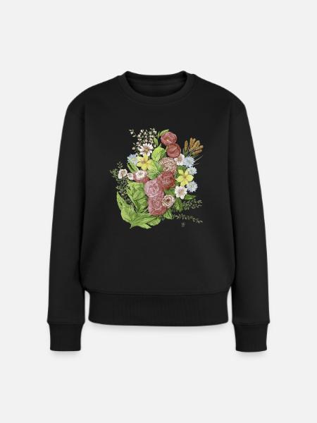 Blumen - Frauen Premium Bio Pullover - Schwarz