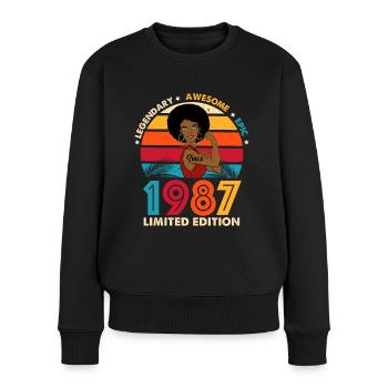 1987 Anniversaire Femme Afro Edition Limitée - Pull Premium bio Femme - noir - Devant - Julia (174cm)