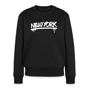 NEW YORK - Frauen Premium Bio Pullover - Schwarz - Vorne - Julia (174cm)
