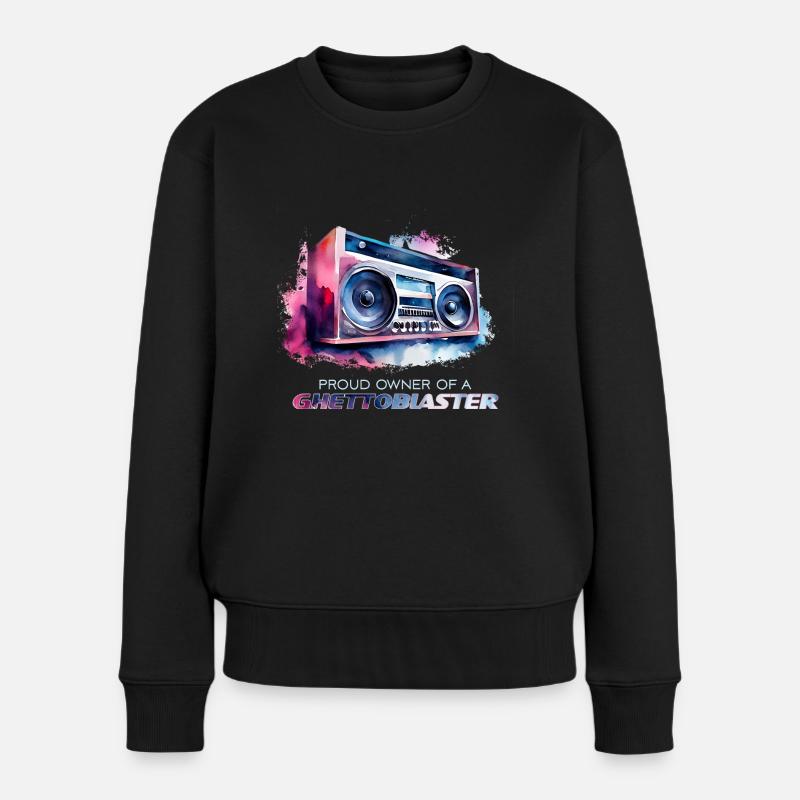 80er 90er Retro Ghettoblaster Vintage Audio Design - Frauen Premium Bio Pullover - Schwarz